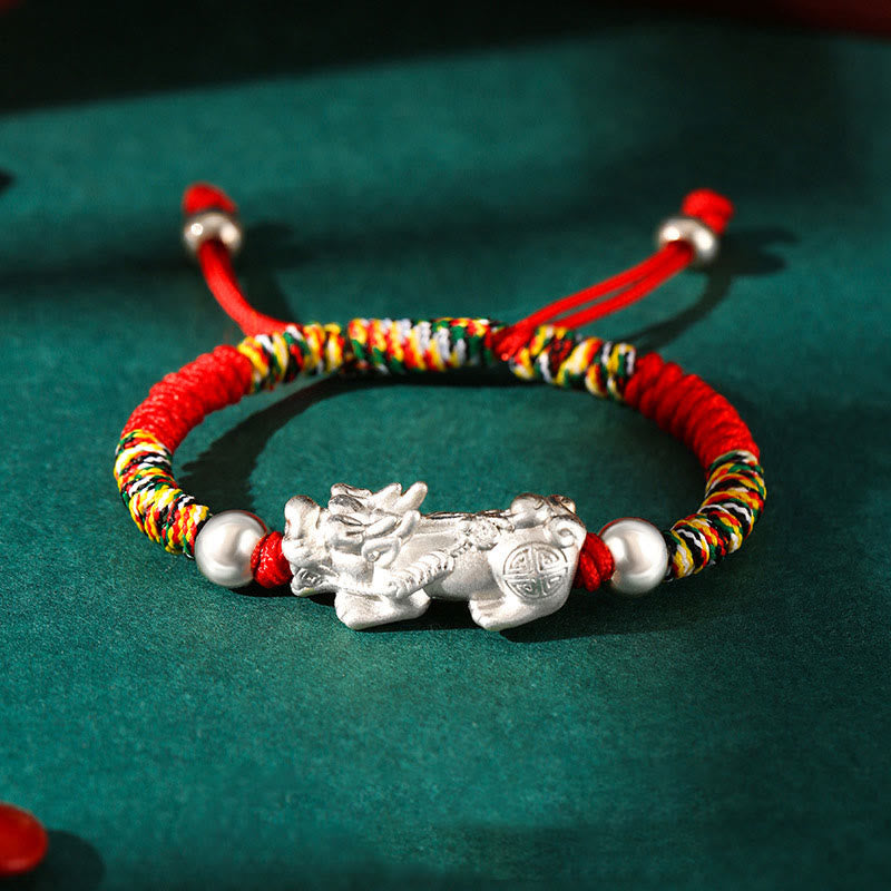 Buddha Stones 999 Srebro Sterlingowe PiXiu Wealth King Kong Knot String Braided Bransoletka dla dzieci i młodzieży - Srebro próby 999 PiXiu - Kolorowa lina (rozmiar bransoletki 12+4 cm) - image 10