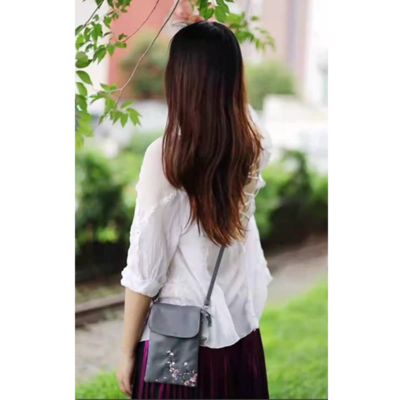 Buddha Stones Wodoodporna Ręcznie Haftowane Kwiaty Lotosu Torba Crossbody Torba Na Ramię Torba Na Telefon Komórkowy