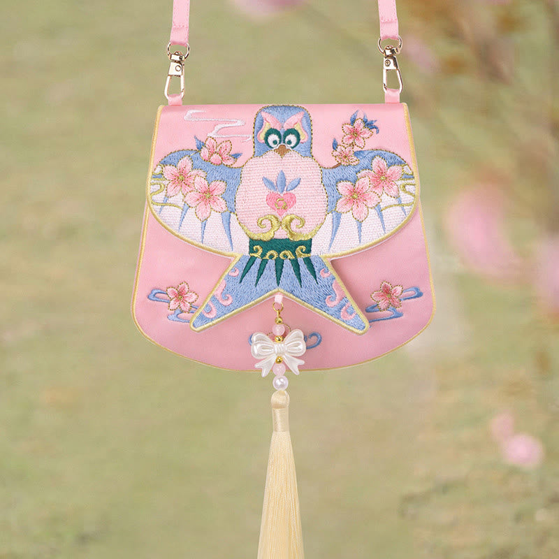 Buddha Stones Szczęście Haft Lotos Koi Ryba Królik Kwiat Hanfu Torba Crossbody Torba na Ramię - Różowy kwiat latawca - image 26