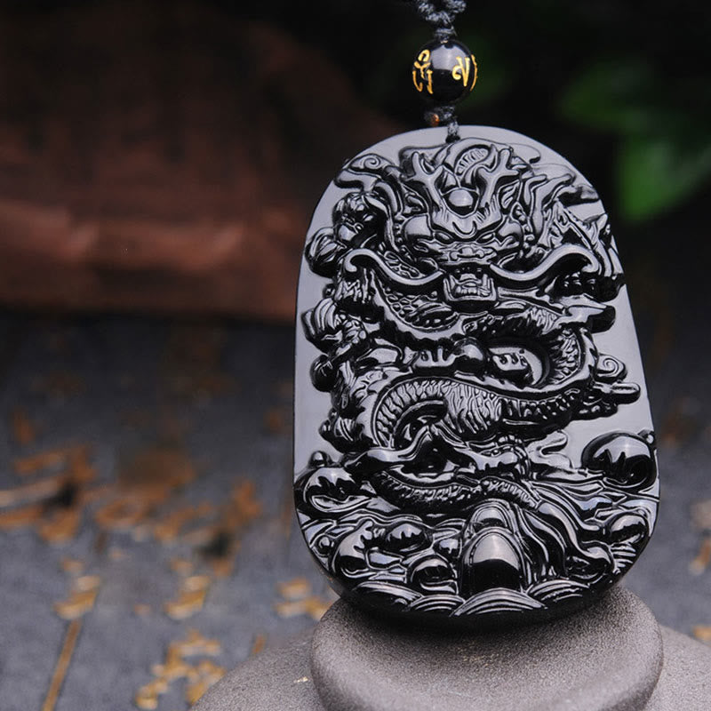 Buddha Stones Naszyjnik z wisiorkiem w kształcie smoka z czarnego obsydianu - image 10