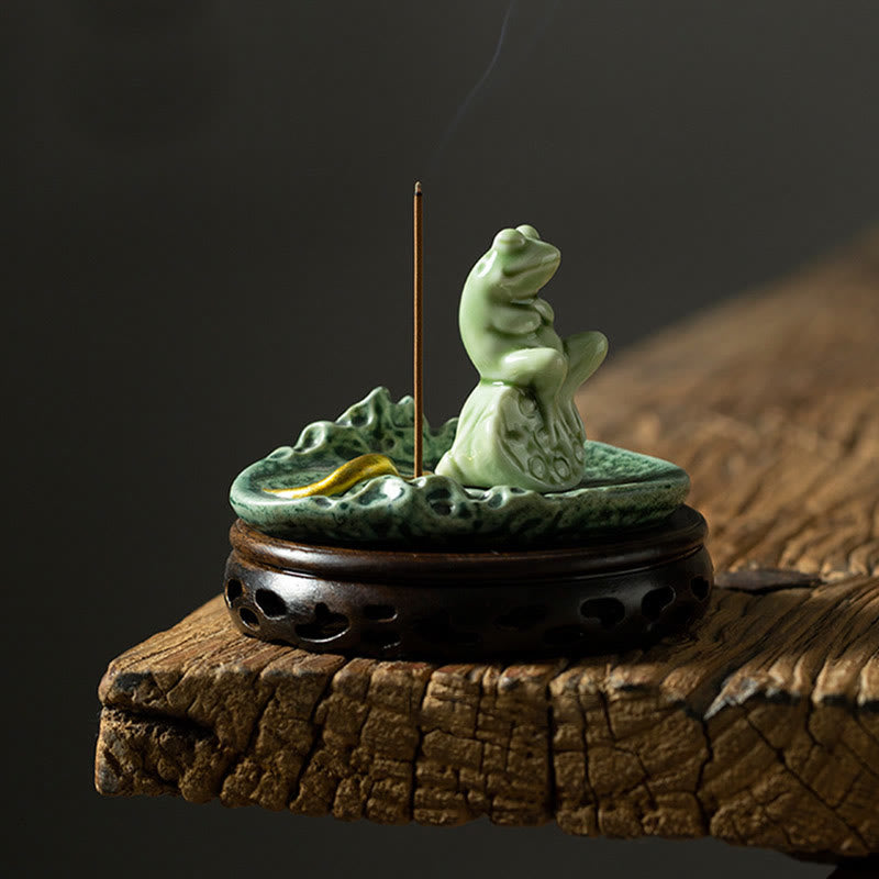 Buddha Stones Liść Medytacja Żaba Wzór Uzdrawiający Ceramiczny Kadzielnica Dekoracja