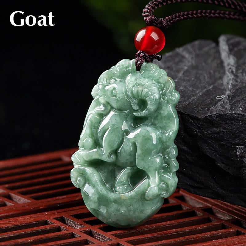 Buddha Stones Naturalny Jadeit 12 Chiński Zodiak Naszyjnik Wisiorek Dobrobytu - Koza - image 21
