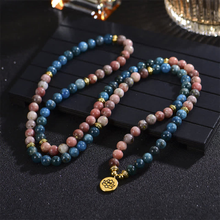 Buddha Stones Lazuryt Picasso Jaspis Amazonit Rodonit Apatyt Pozytywna Bransoletka z Koralików Modlitwy Lotosu
