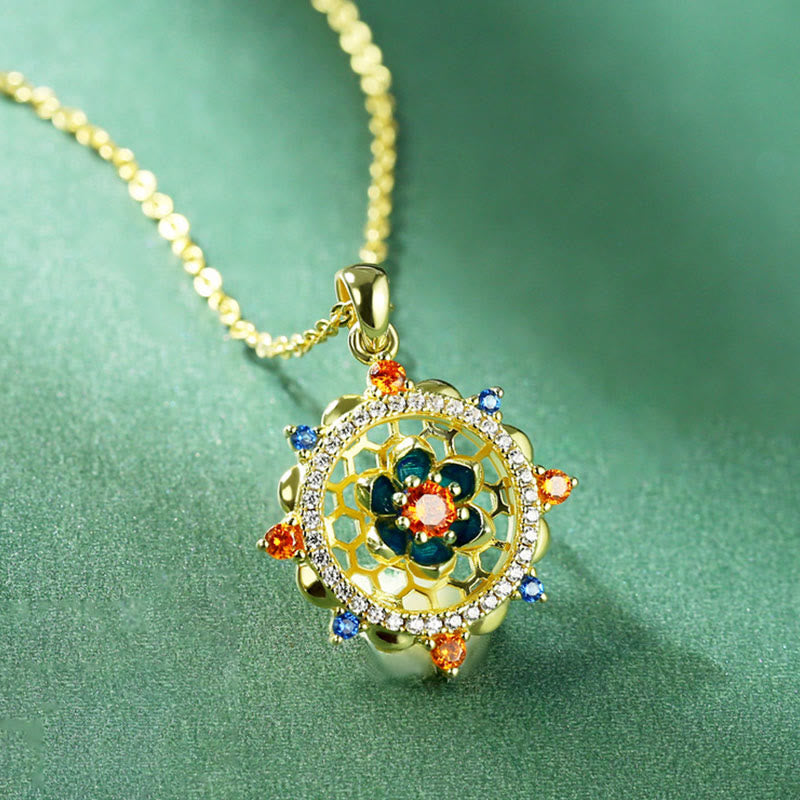 Buddha Stones 925 Srebro Sterling Kwiat Lotosu Kolorowy Cyrkon Naszyjnik Wisiorek Nowy Początek - image 1