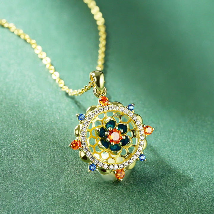 Buddha Stones 925 Srebro Sterling Kwiat Lotosu Kolorowy Cyrkon Naszyjnik Wisiorek Nowy Początek - image 1