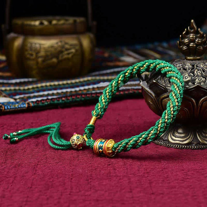 Buddha Stones Tybetańskie Ręcznie Robione Szczęście Thangka Koło Modlitewne Charm Bransoletka ze Sznurka