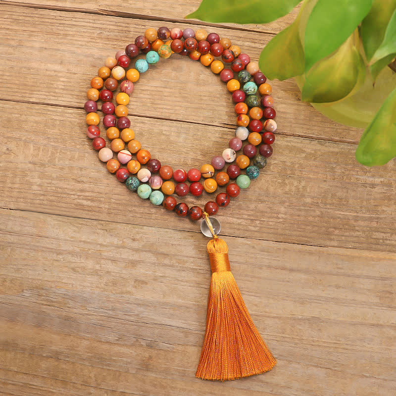 Buddha Stones 108 Mala Koraliki Mookaite Emocjonalny Wzrost Bransoletka Naszyjnik Wisiorek