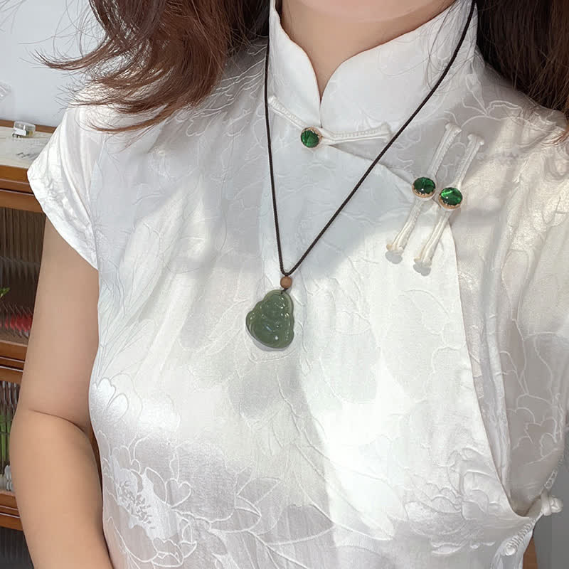 Śmiejący się Budda Hetian Jade Healing Calm Naszyjnik Wisiorek Sznurkowy - image 4