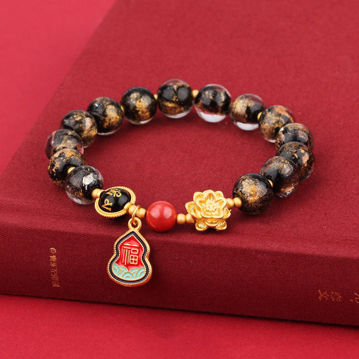 Buddha Stones Tybet Om Mani Padme Hum Fu Charakter Tykwa Urok Lotos Liuli Szklane Koraliki Bransoletka Szczęścia