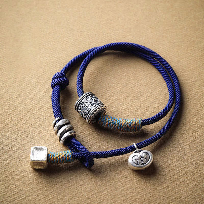 Buddha Stones ręcznie robione tybetańskie Om Mani Padme Hum rzeźbione pomyślne amulet podwójnie owinięta bransoletka sznurkowa