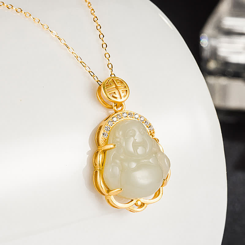 925 Srebrny naszyjnik z zawieszką z śmiejącym się Buddą Hetian White Jade - image 2