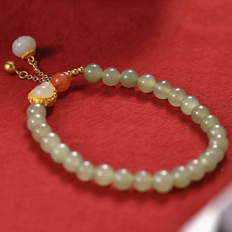 Bransoletka ze srebra próby 925 Hetian Jade Gourd Lotus Abundance Luck