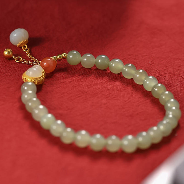 Bransoletka ze srebra próby 925 Hetian Jade Gourd Lotus Abundance Luck