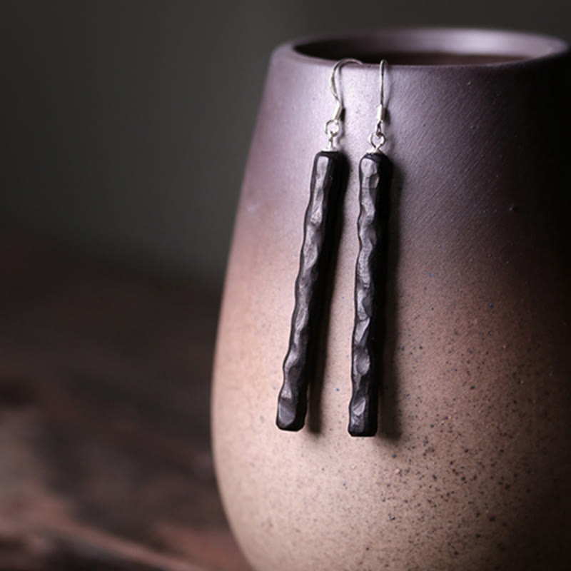 Kolczyki wiszące Buddha Stones 925 Sterling Silver Ebony Wood Texture Balance Peace - image 11