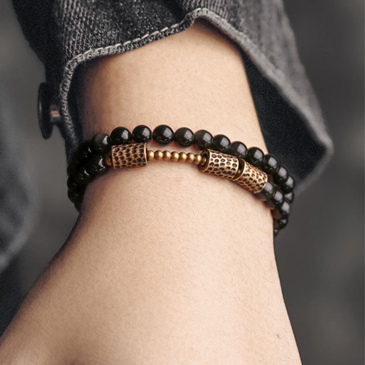 Bransoletka Buddha Stones Rainbow Obsidian Copper Love Double Wrap