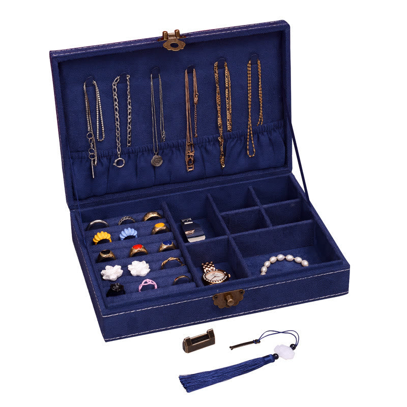 Buddha Stones Prosty Design Organizer na biżuterię Jednowarstwowy flanelowy organizer na biżuterię z zamkiem - Granatowy 28 cm * 19 cm * 6,5 cm - image 22