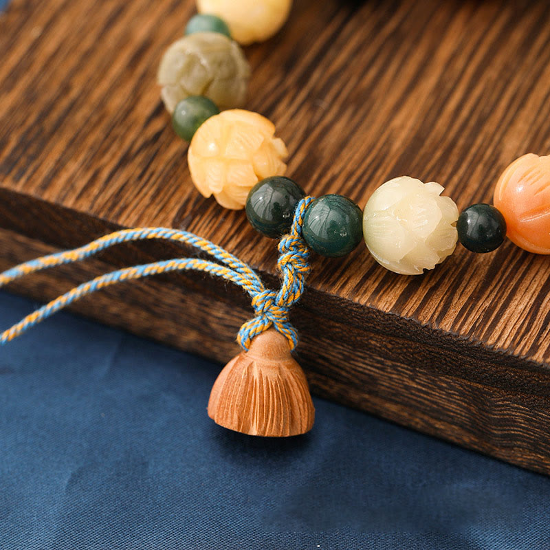 Buddha Stones Bodhi Nasiona Lotosu Koraliki Grawerowane Mchu Agat Spokój Spokój Bransoletka