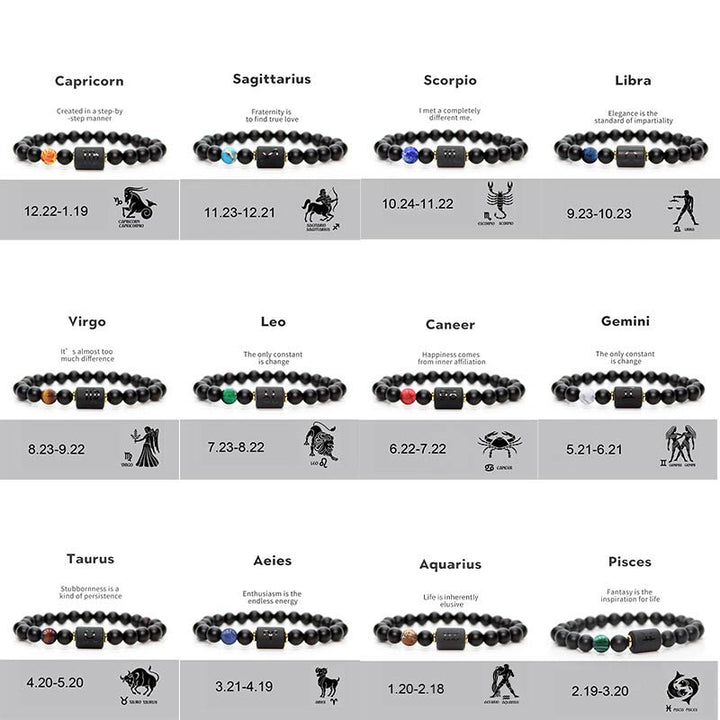 Buddha Stones 12 Konstelacji Zodiaku Czarny Onyks Regulowana Bransoletka