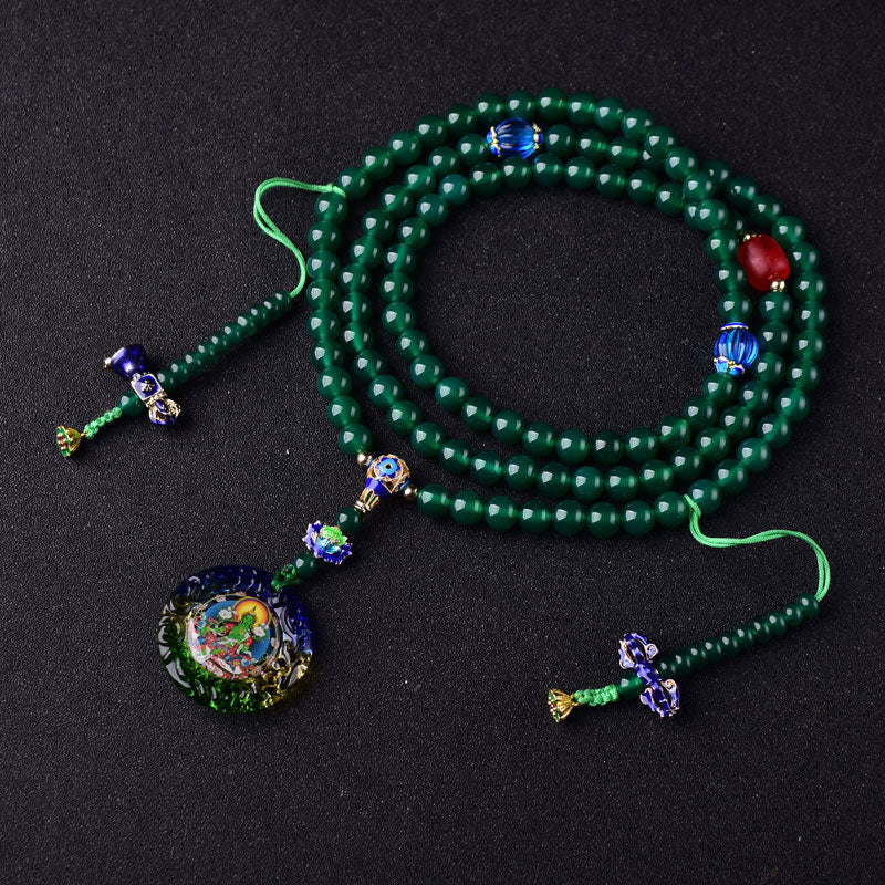 Buddha Stones 108 Mala Koraliki Naturalny Zielony Agat Bodhisattwa Zielona Tara Manifestacja Charm Bransoletka - 10 mm - image 0