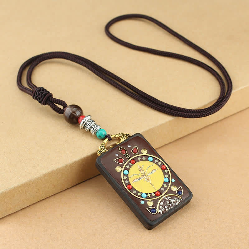 Buddha Stones Tybet Bóg Bogactwa Thangka Ebony Naszyjnik Pokój Wisiorek