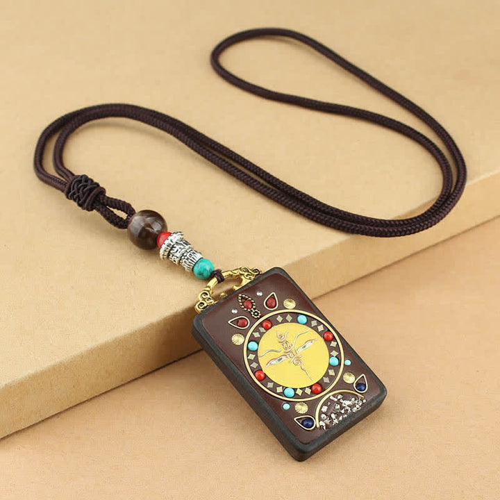 Buddha Stones Tybet Bóg Bogactwa Thangka Ebony Naszyjnik Pokój Wisiorek