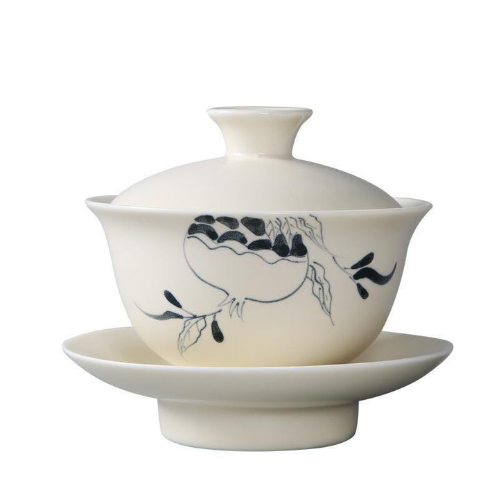 Buddha Stones malowane ręcznie granat hibiskus sosna lotos ceramiczny Gaiwan Sancai filiżanka do herbaty Kung Fu filiżanka do herbaty i spodek z pokrywką
