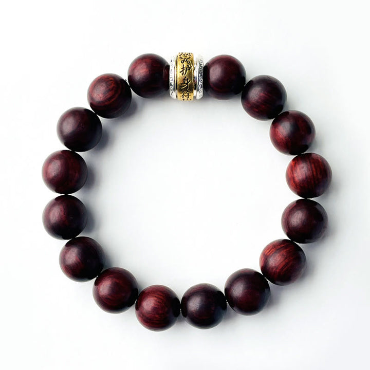 Bransoletka ochronna z amuletem z czerwonego drzewa sandałowego i Buddha Stones