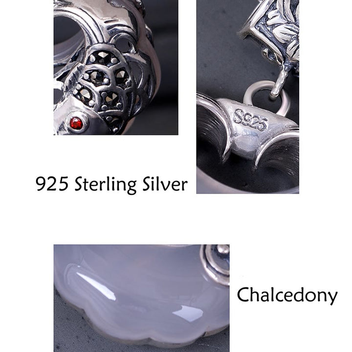 Buddha Stones 925 Srebro Sterlingowe Naturalny Chalcedon Kłódka Dobrych Życzeń Naszyjnik Szczęścia Ryba Koi Wisiorek