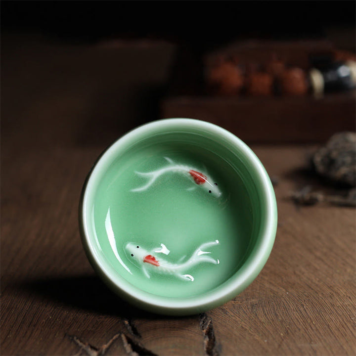 Buddha Stones Kolorowe Ryby Koi Ceramiczny Filiżanka Kung Fu Filiżanka Miska - Zielona ryba Koi 6,8 cm*3,4 cm*55 ml - image 16