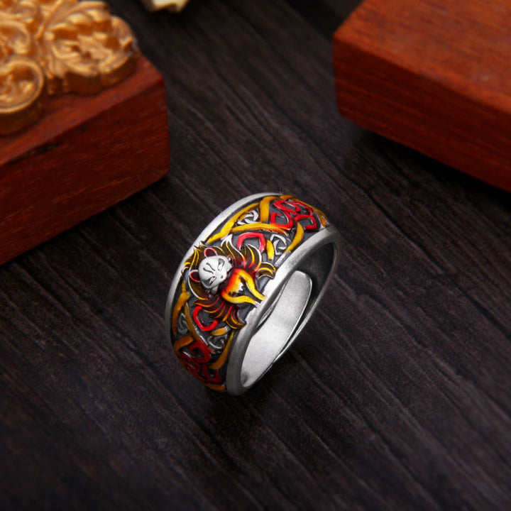 Pierścionek ochronny Buddha Stones 999 Sterling Silver Nine Tailed Fox Success