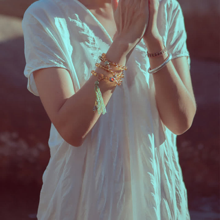 Buddha Stones 108 Koraliki Mala 925 Srebro Sterling Cytryn Sandałowiec Turkus Ochrona Bransoletka Dobrobytu - image 7