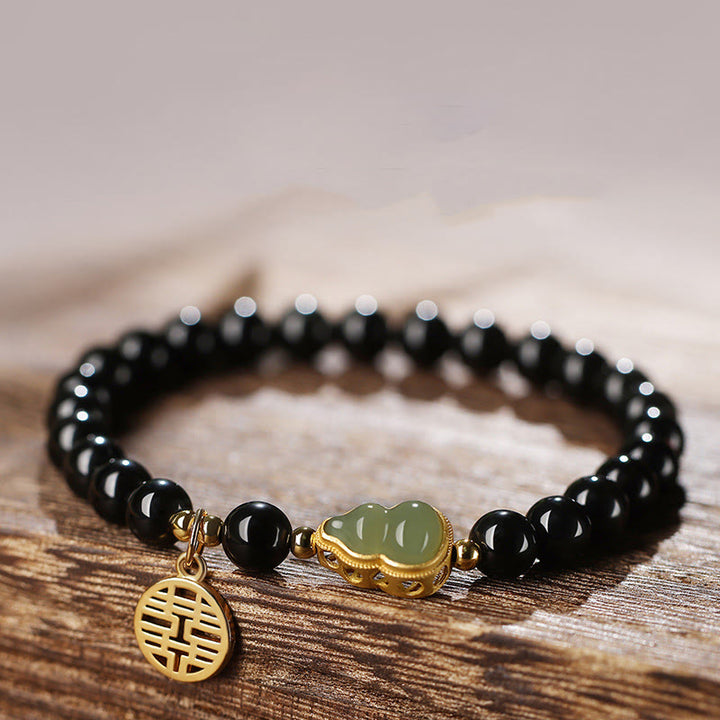 Naturalna czarna obsydianowa bransoletka z jadeitu Hetian Gourd Double Happiness Strength