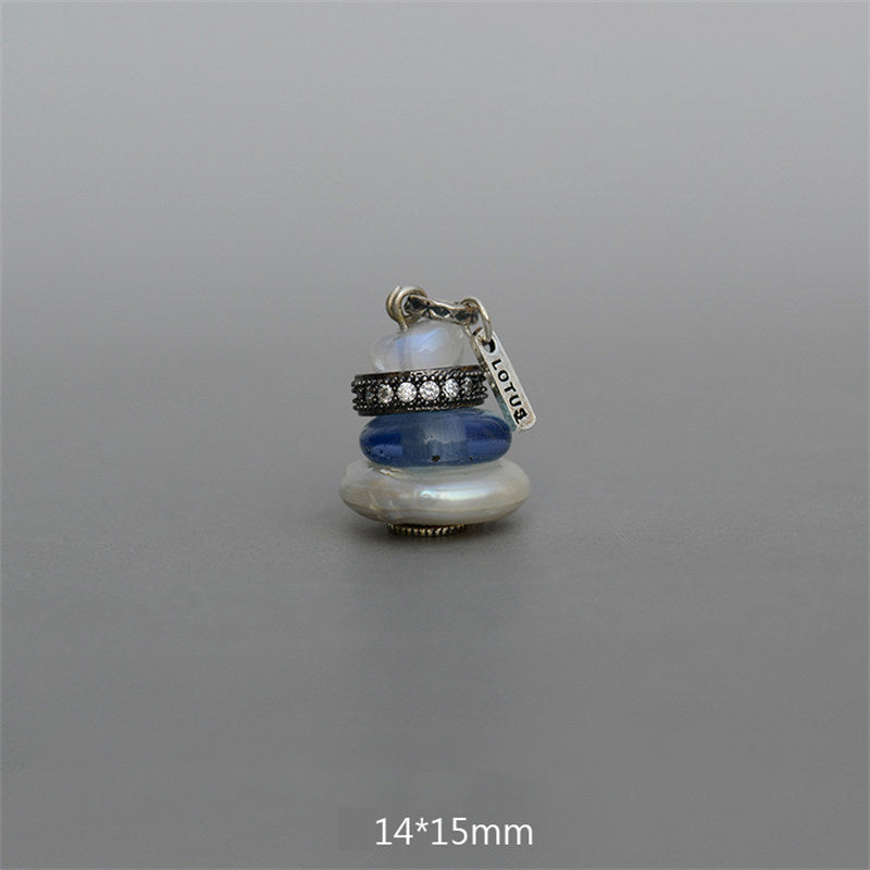 Buddha Stones Zen Cairn Labradorite Różne Kryształy Spokojny Wisiorek Naszyjnik - Wisiorek z kamienia księżycowego, szklanych koralików i pereł 14*15mm - image 23