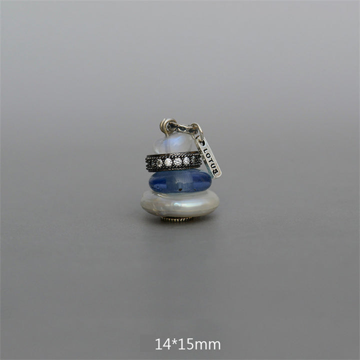 Buddha Stones Zen Cairn Labradorite Różne Kryształy Spokojny Wisiorek Naszyjnik - Wisiorek z kamienia księżycowego, szklanych koralików i pereł 14*15mm - image 23