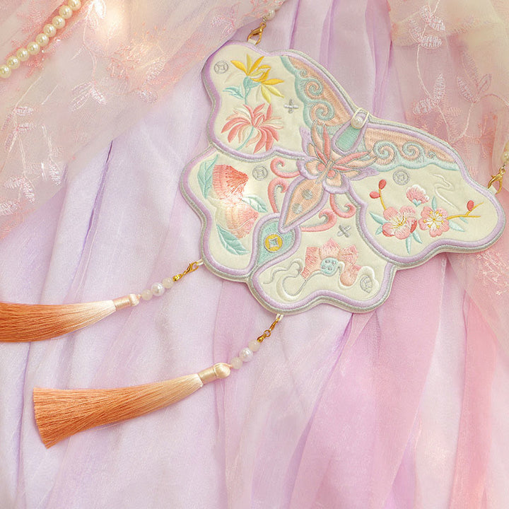 Buddha Stones Szczęście Haft Lotos Koi Ryba Królik Kwiat Hanfu Torba Crossbody Torba na Ramię - Kwiat motyla - image 19