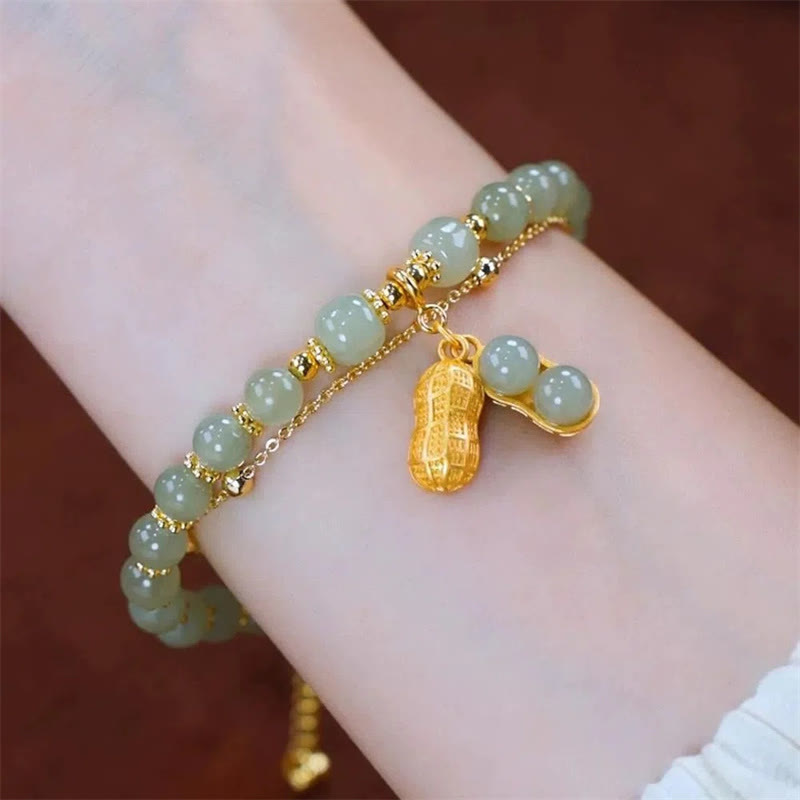 Buddha Stones Jade Liść Miłorząb Tulipan Orzeszek Fu Charakter Szczęścia Bransoletka Koralikowa