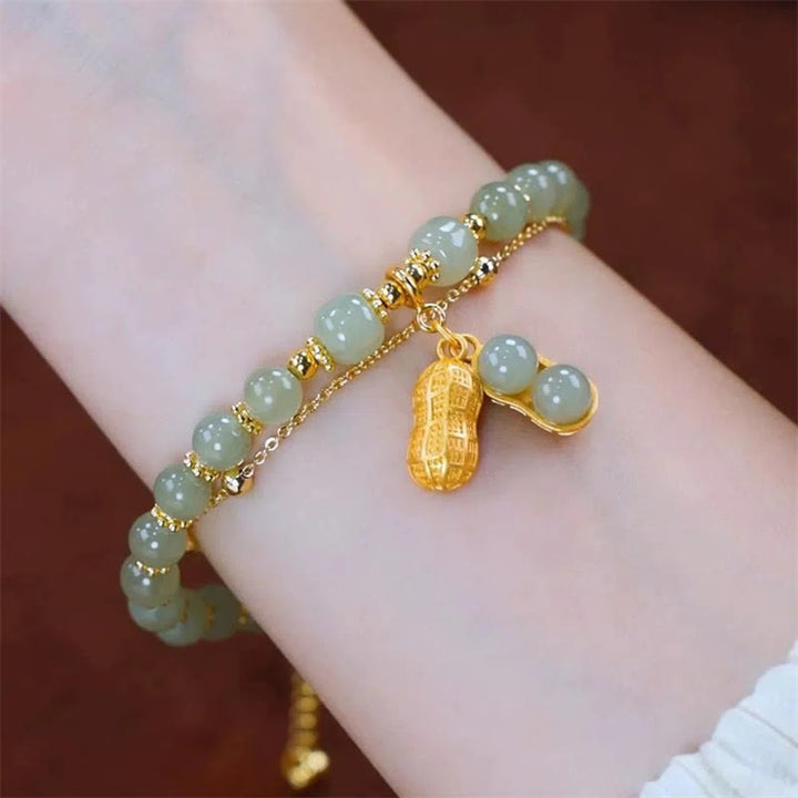 Buddha Stones Jade Liść Miłorząb Tulipan Orzeszek Fu Charakter Szczęścia Bransoletka Koralikowa