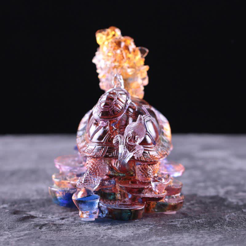 Buddha Stones Feng Shui Smok Żółw Monety Ręcznie Robione Kryształowe Szczęście Liuli Sztuka Dekoracja Domu Biuro