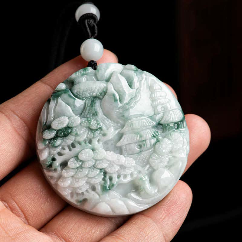 Naszyjnik z Buddha Stones z jadeitu i krajobrazu górskiego
