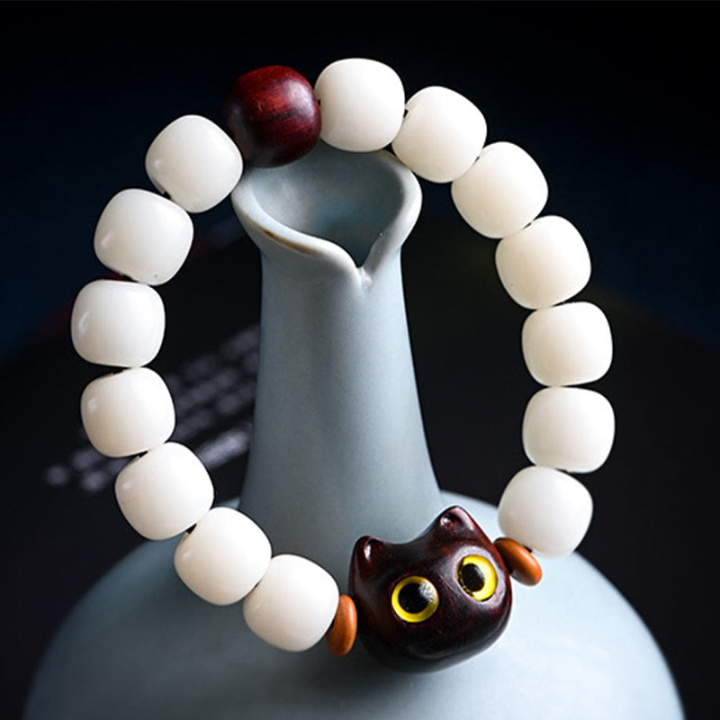 Buddha Stones Naturalne Nasiona Bodhi Małe Liście Czerwone Drzewo Sandałowe Drewno Hebanowe Słodka Bransoletka Szczęścia Kot Mądrości - image 4