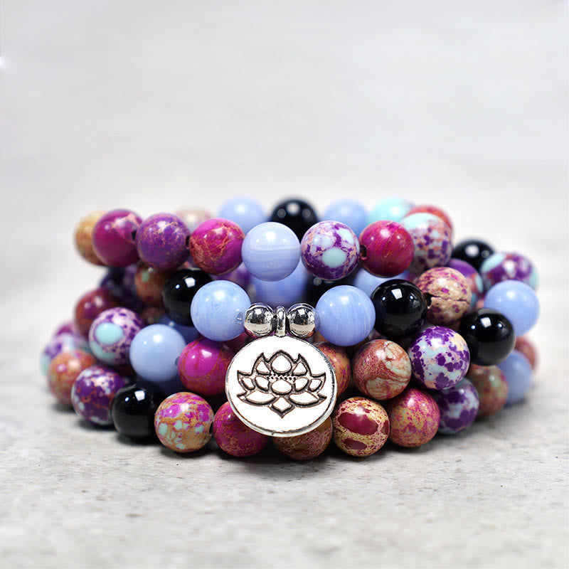 Buddha Stones Naturalne Fioletowe Miano Prawdziwy Kamień Lotos Mala - image 1