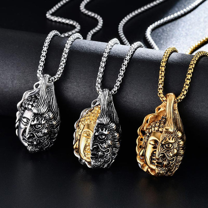Buddha Stones Pół Budda Pół Diabeł Potężny Naszyjnik
