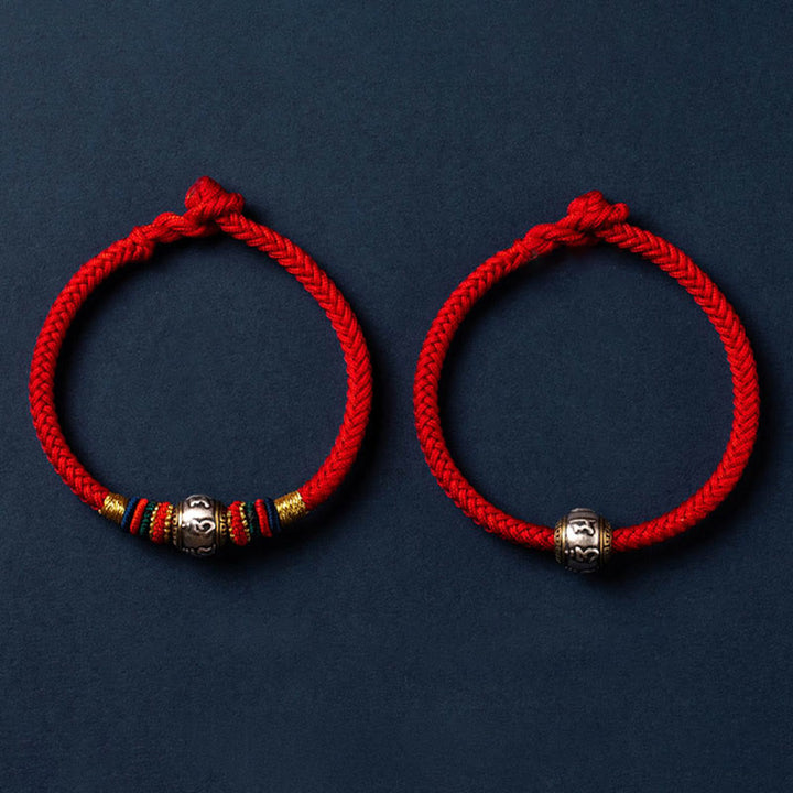 Buddha Stones 925 Srebro Sterlingowe Tybet Ręcznie Robione Om Mani Padme Hum Ochrona Szczęścia Bransoletka King Kong Knot Braided