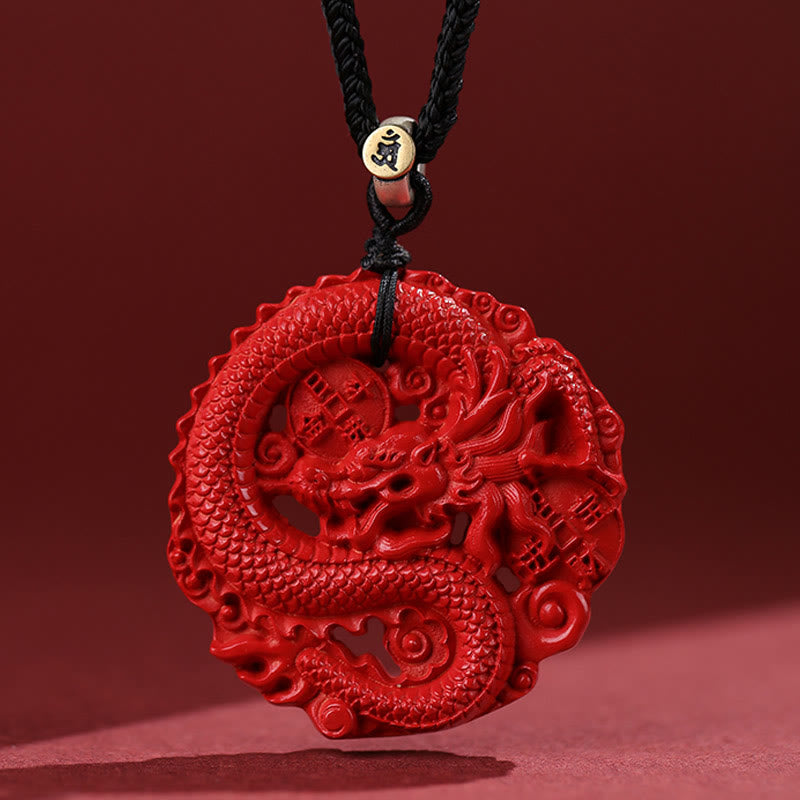 Buddha Stones Rok Smoka 925 Srebro Sterling Naturalny Cynober Miedziana Moneta Naszyjnik Szczęścia Wisiorek