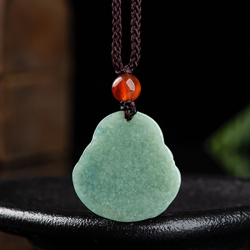 Buddha Stones Śmiejący się Budda Cyjan Jade Naszyjnik Sukcesu Wisiorek Sznurkowy - image 8