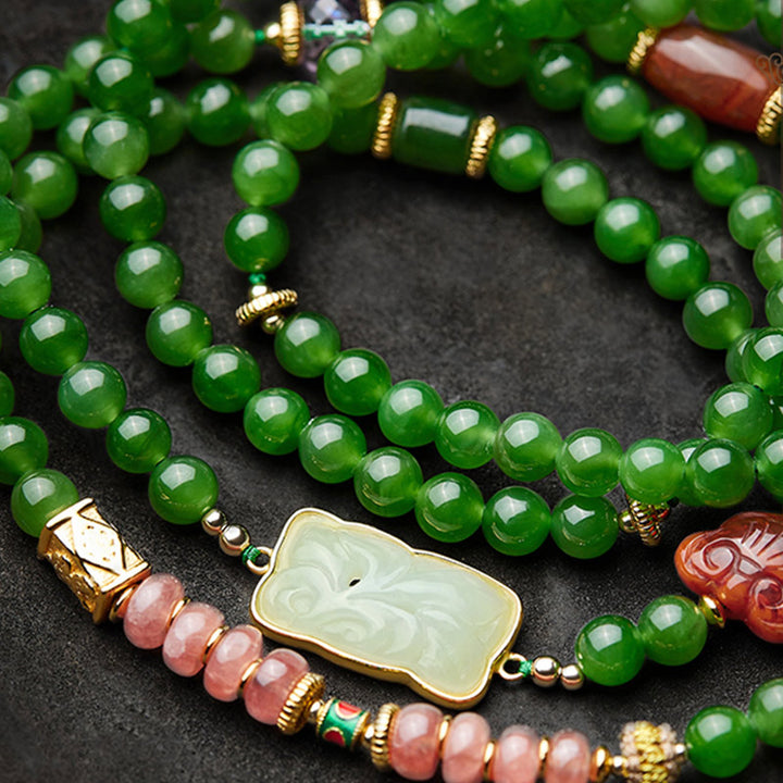 Buddha Stones 108 Mala Beads Cyan Jade Red Agat Bransoletka Szczęścia Śmiejącego Się Buddy