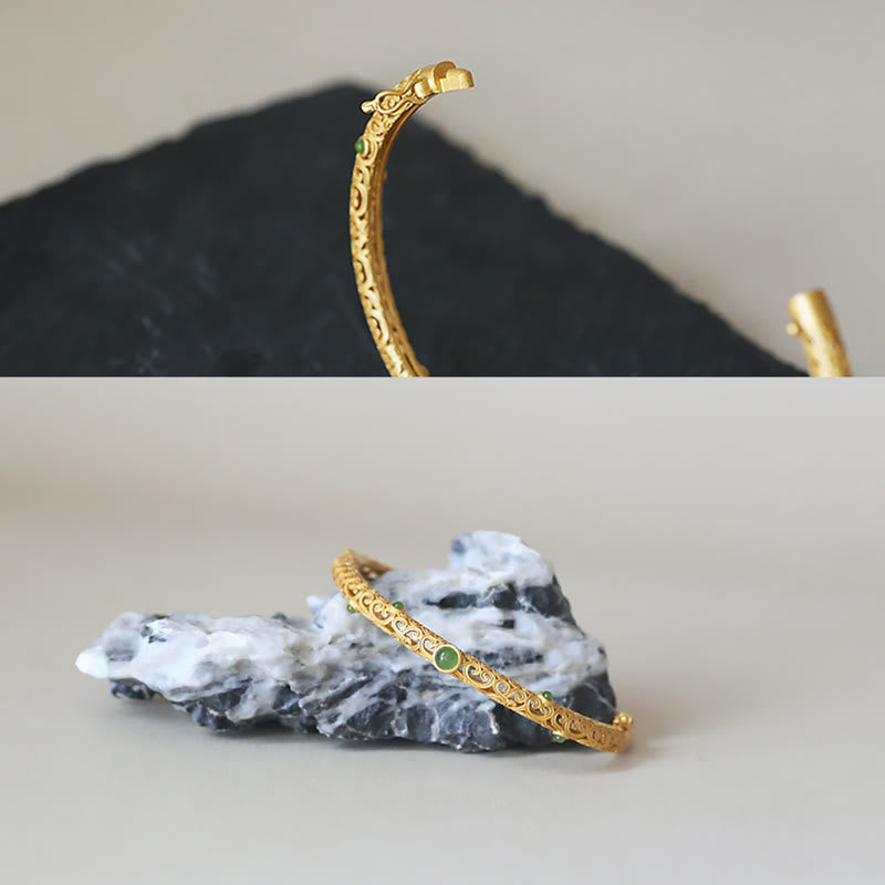 Buddha Stones Cyjan Jade Miedź Pomyślne Chmury Spokojna Uzdrawiająca Bransoletka Bangle