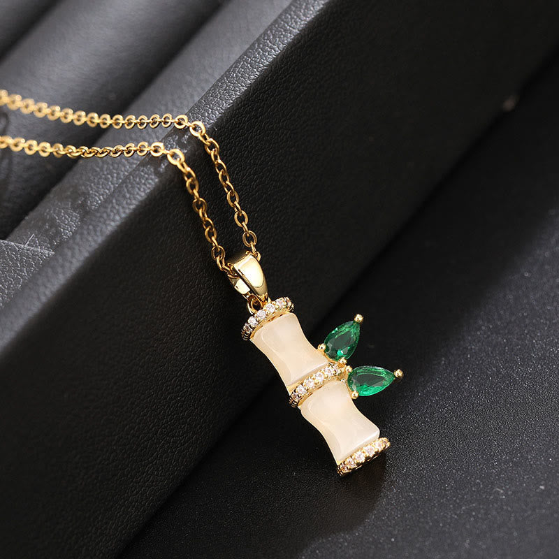 Buddha Stones 18K pozłacane chalcedonem bambusowymi cyrkoniami naszyjnik harmonijny wisiorek