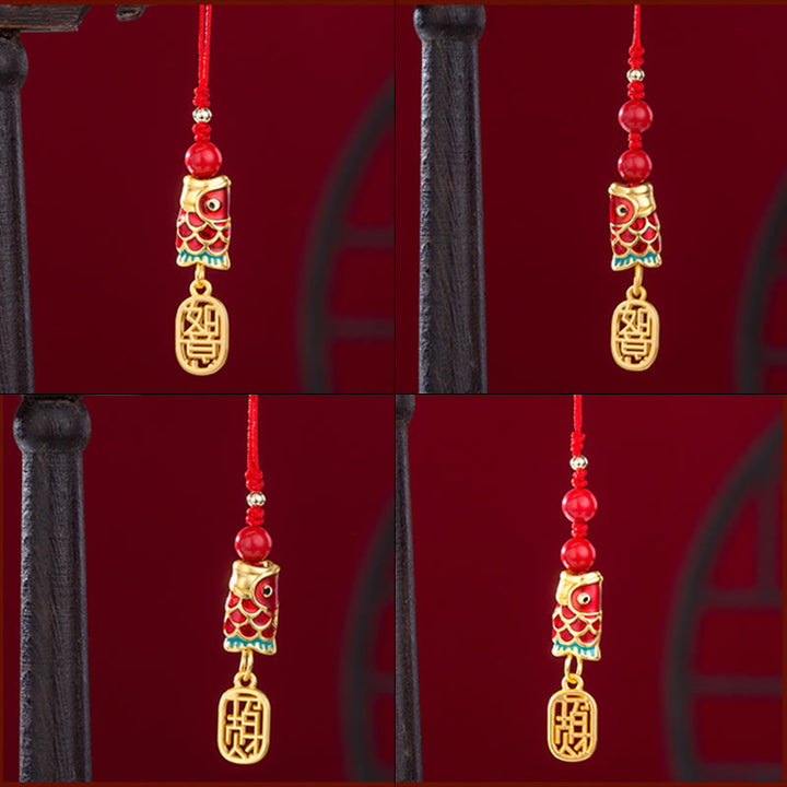 Buddha Stones Koi Ryba Cynober Przyciągający Bogactwo Życzenie Ruyi Urok Szczęścia Telefon Wiszący Dekoracja