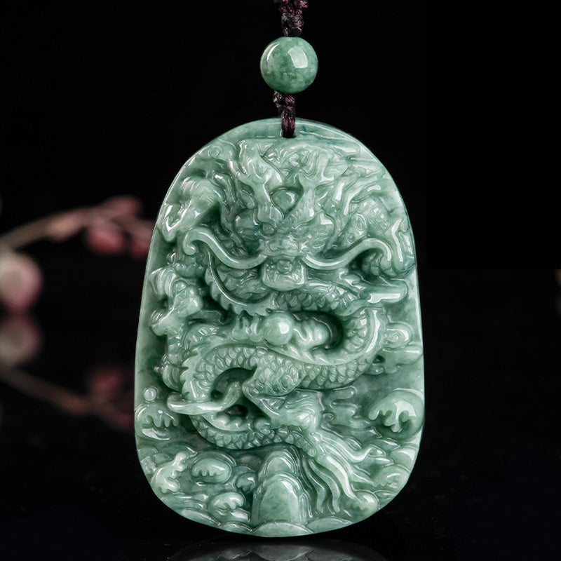 Buddha Stones Chiński Zodiak Smok Jade Naszyjnik Dobrobytu Wisiorek Koralikowy Sznur - image 6